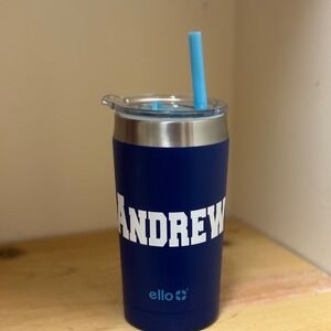 Ello  Stainless Steel Tumbler 12oz Touchdown Blue Kids Straw Lid Andrew